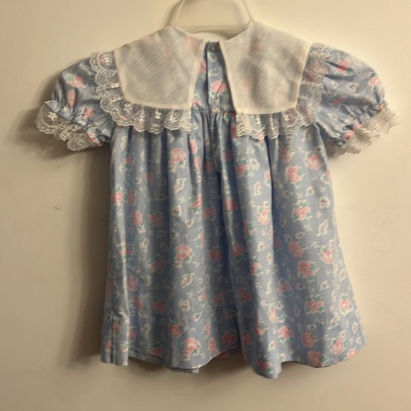 Vintage Cottagecore 2T Girl Dress Pink Floral Short Sleeve Lace Feminine 90s - Picture 2 of 8